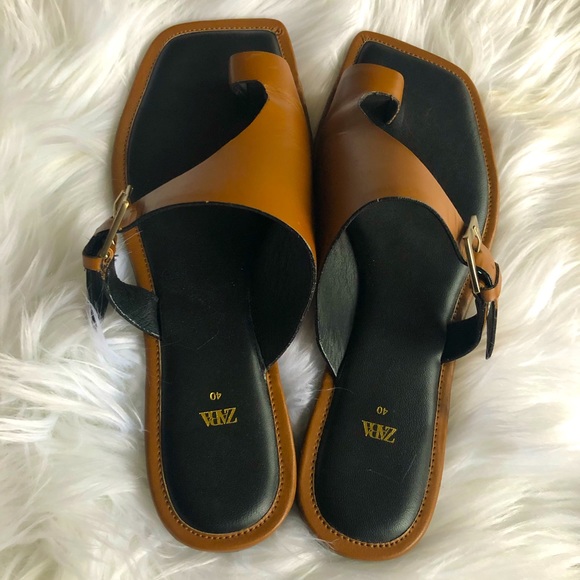 Zara Caramel Sandals Square Slides - Picture 5 of 10